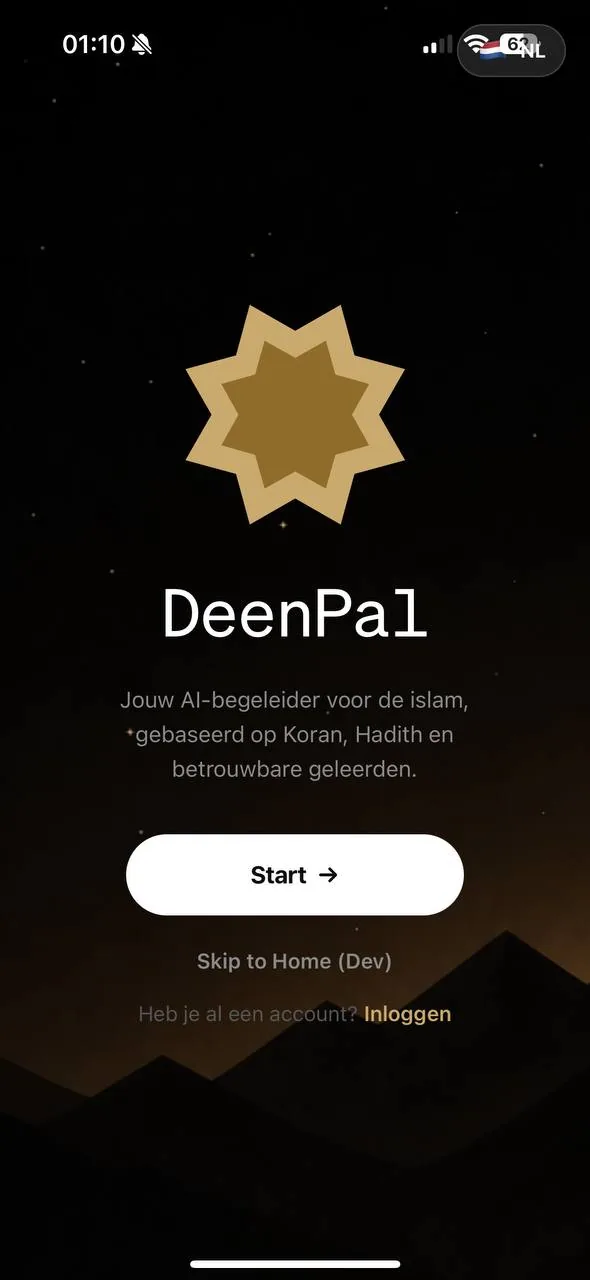 DeenPal Welkomstscherm